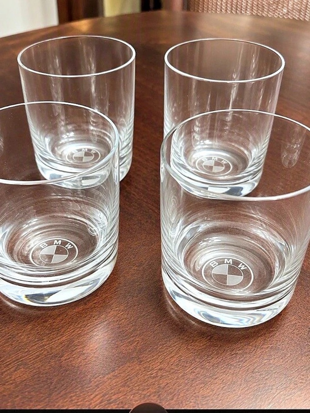 BMW Automotive Promotional Barware Whiskey Glasses Etched Bottom Set of 4 Boxed